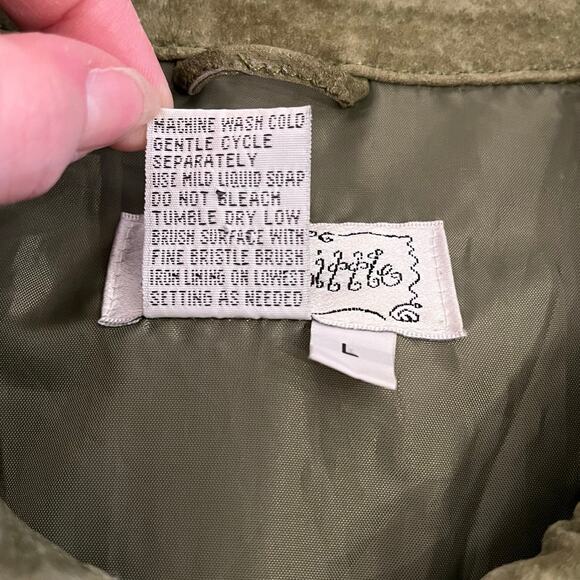 Vintage Live a Little Womens Suede Jacket L 90s Grunge Collared Snap Olive Green - Picture 9 of 16